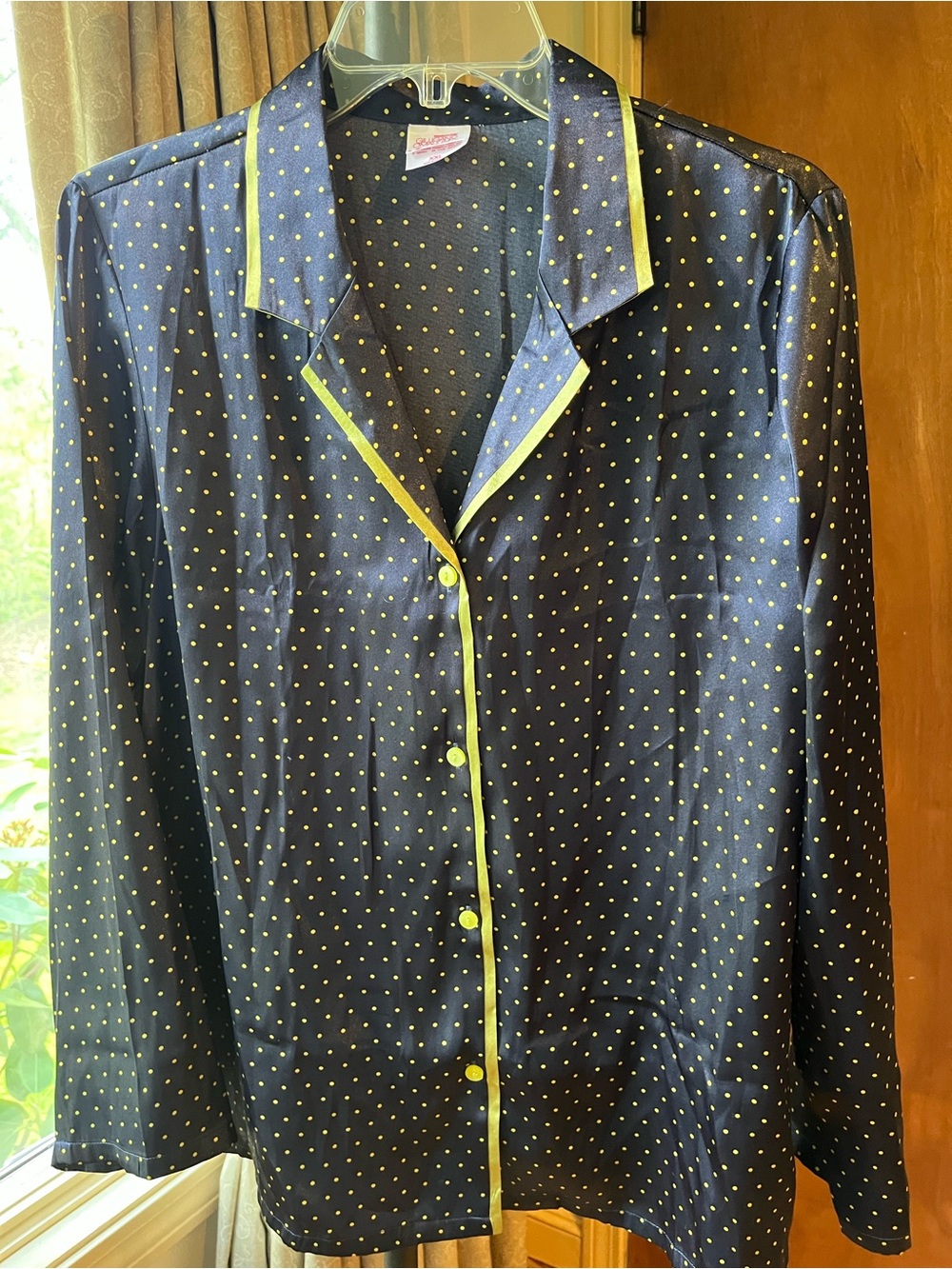 Gilligan & O'Malley Navy Pajama Top with Yellow Polka Dots